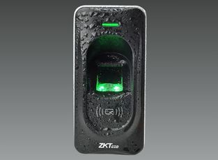 Water-resistant ZKTeco fingerprint access control reader.