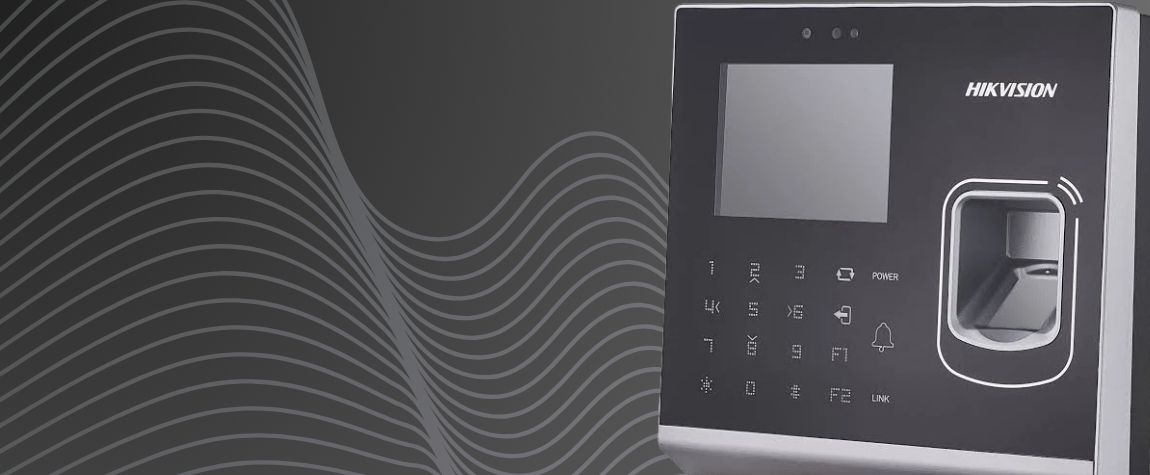 Hikvision biometric access control system with RFID and PIN.