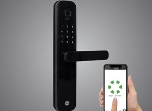 Smart door access lock with mobile app integration.