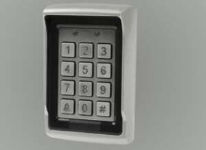 Rugged outdoor access control unit with PIN and card reader.